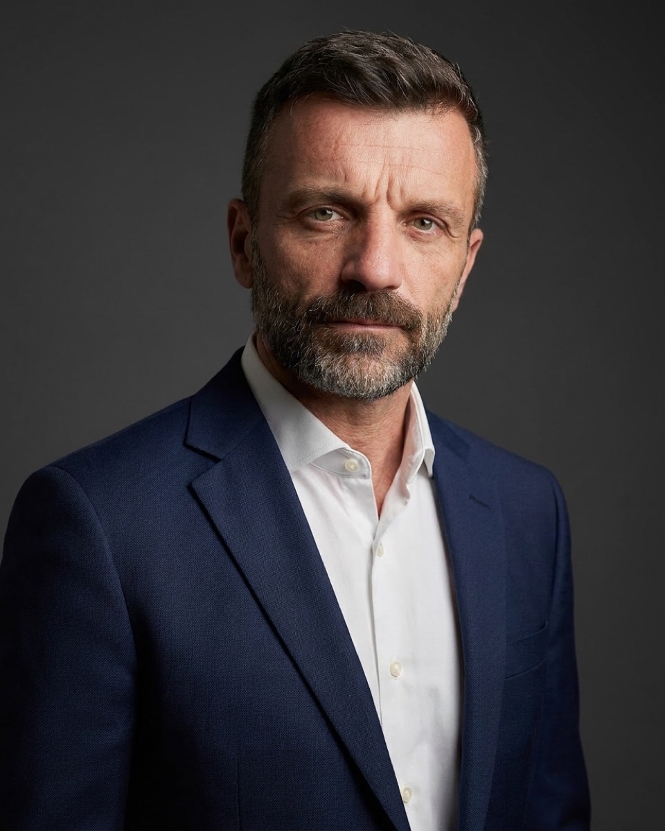 Portrait professionnel homme en costume bleu marine