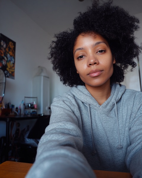 Selfie avant transformation pour métiers créatifs